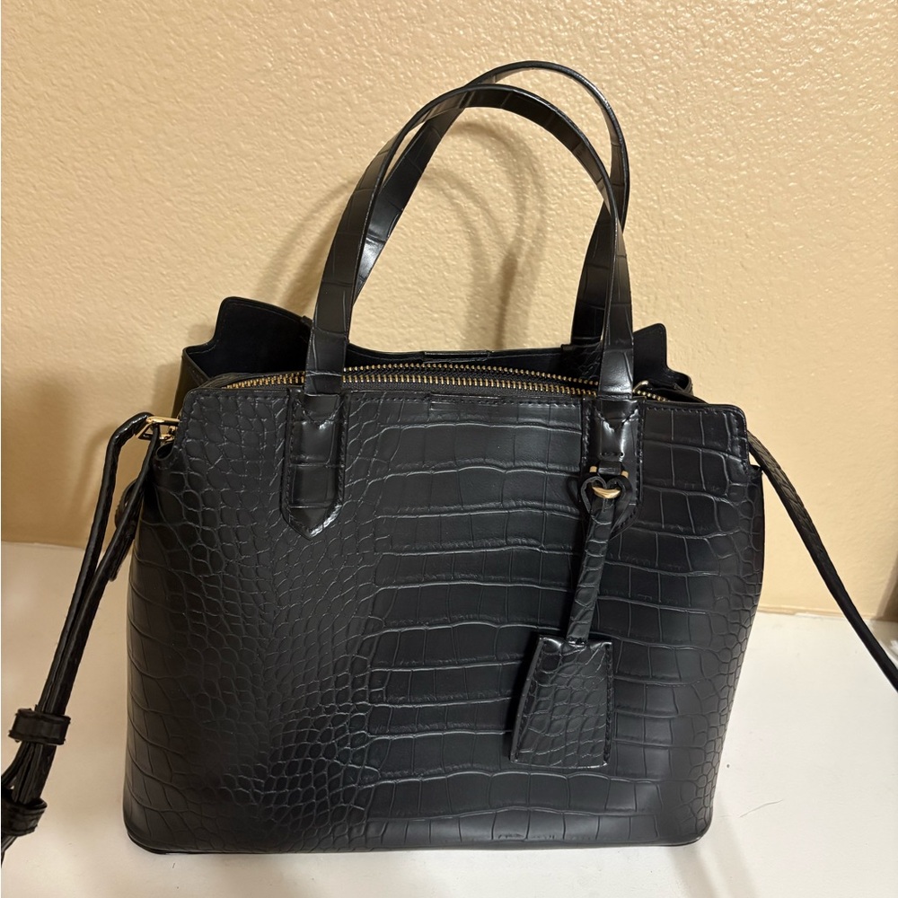 a new day Black Crocodile-Embossed Satchel